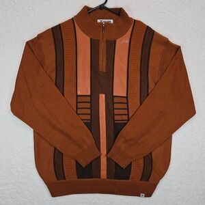 Stacy Adams Rust Geometric Knit Sweater Men's XL Retro Grandpacore Pullover